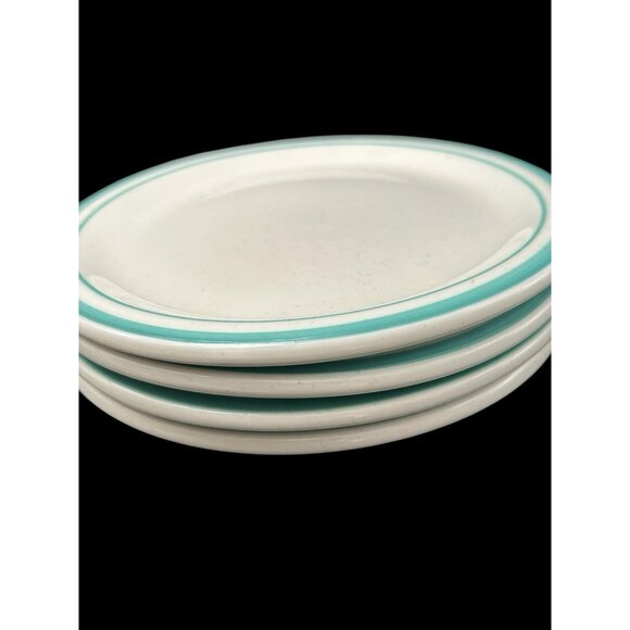 Rego 7-3/16" Round Plate Turquoise Rim Speckled Set 4 Restaurant Ware C 768-C4 - Picture 5 of 7